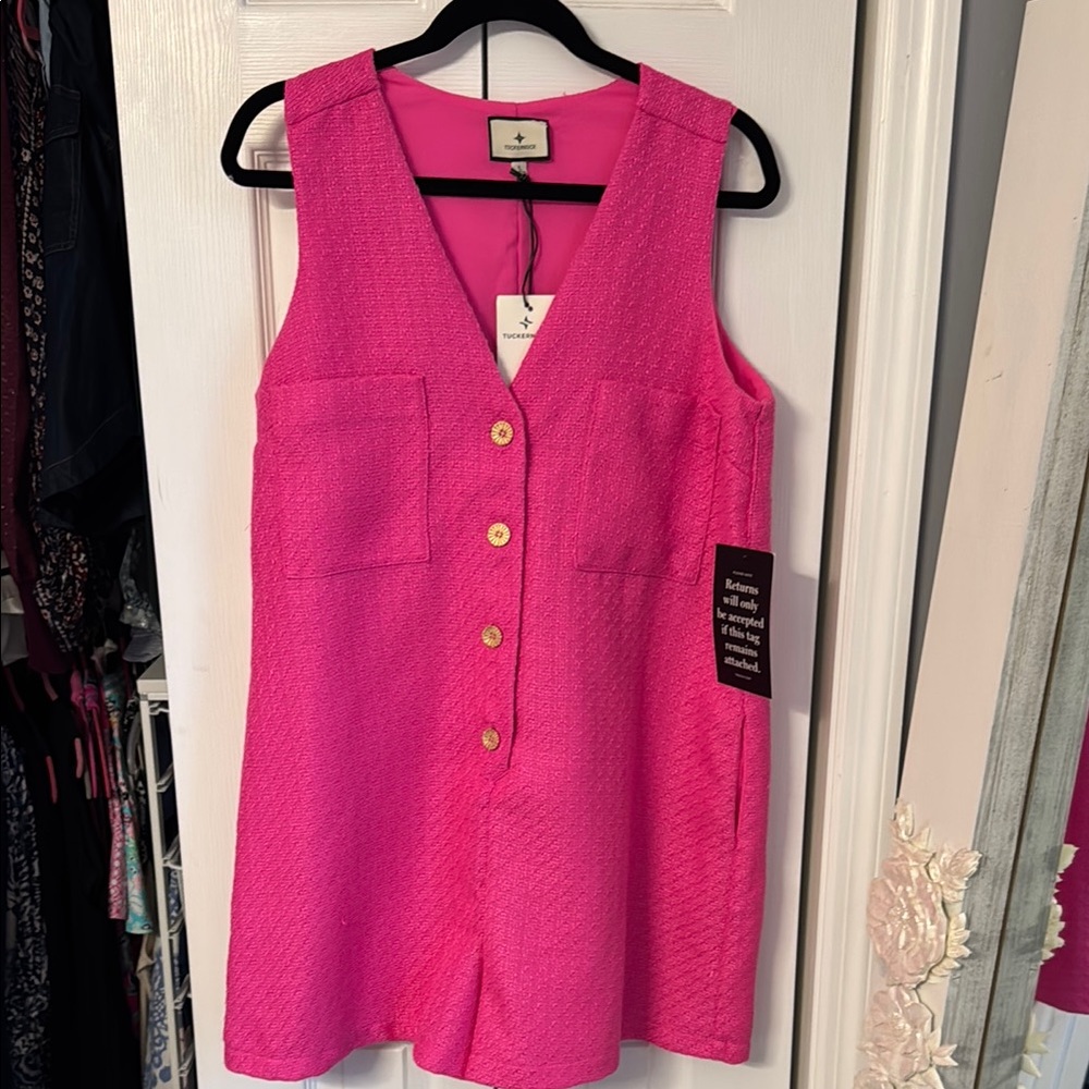 Tuckernuck Hot Pink Textured Myla Romper in size large